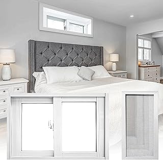 White Insulated Single Windows, Replacement Windows with Screen and Glass, for Houses 60 54 50 46 42 40 36 32 30 28 24 22 20 18 14 Inch, Utility Window Side Sliding 35x27in / 89x69cm
