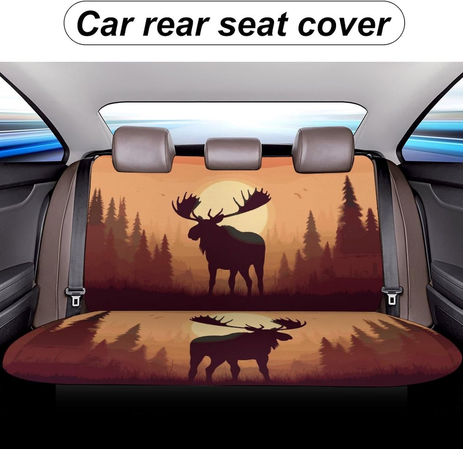 Delerain Rear Seat Covers, Moose Fall Sunset Universal Back Seat Protector for Most Cars, SUVs, Trucks