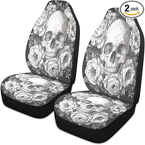 Sugar Skull Car Seat Covers Set of 2 Auto Front Seats Protector High Stretch Back Easy Install Bucket Seat Cover for Car, SUV, Truck