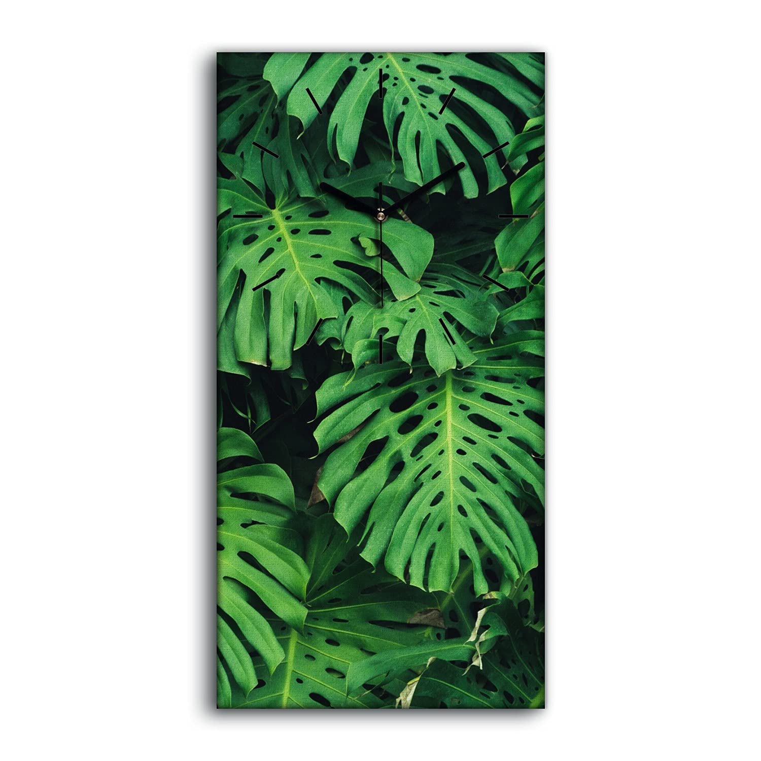 Horloge sur Toile Fleurs Feuille Monstera Image Décoration 30x60