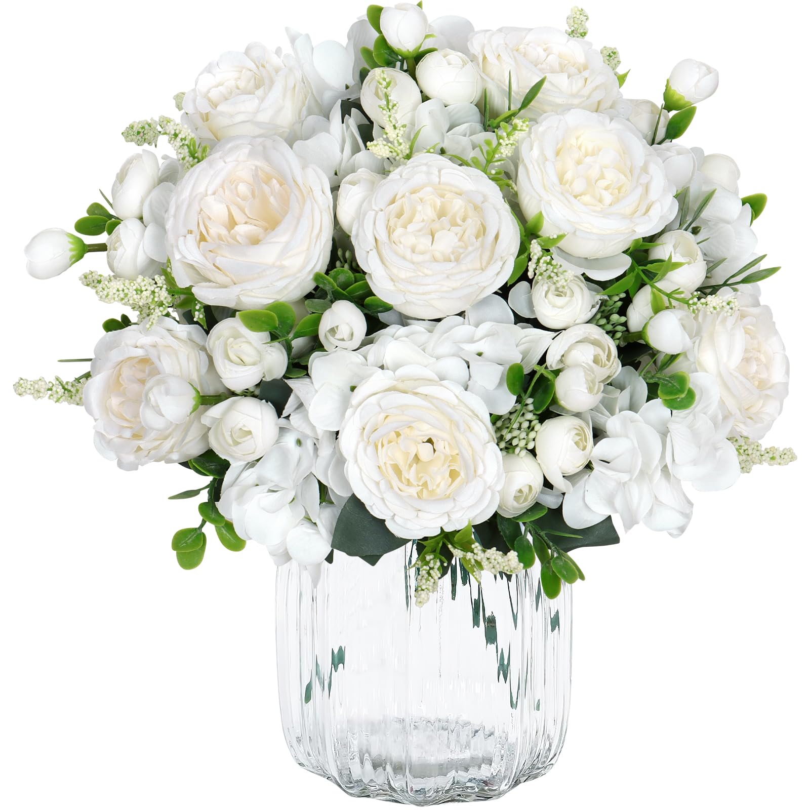 SOMYTING 4 Bunches Artificial Flowers, Artificial Peonies (White)
