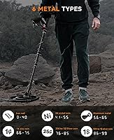 Vista 6 de SUNPOW Detector de metales profesional para adultos – Alta precisión con bobina impermeable de 12 pulgadas, 2 pantallas LCD retroiluminadas, chip