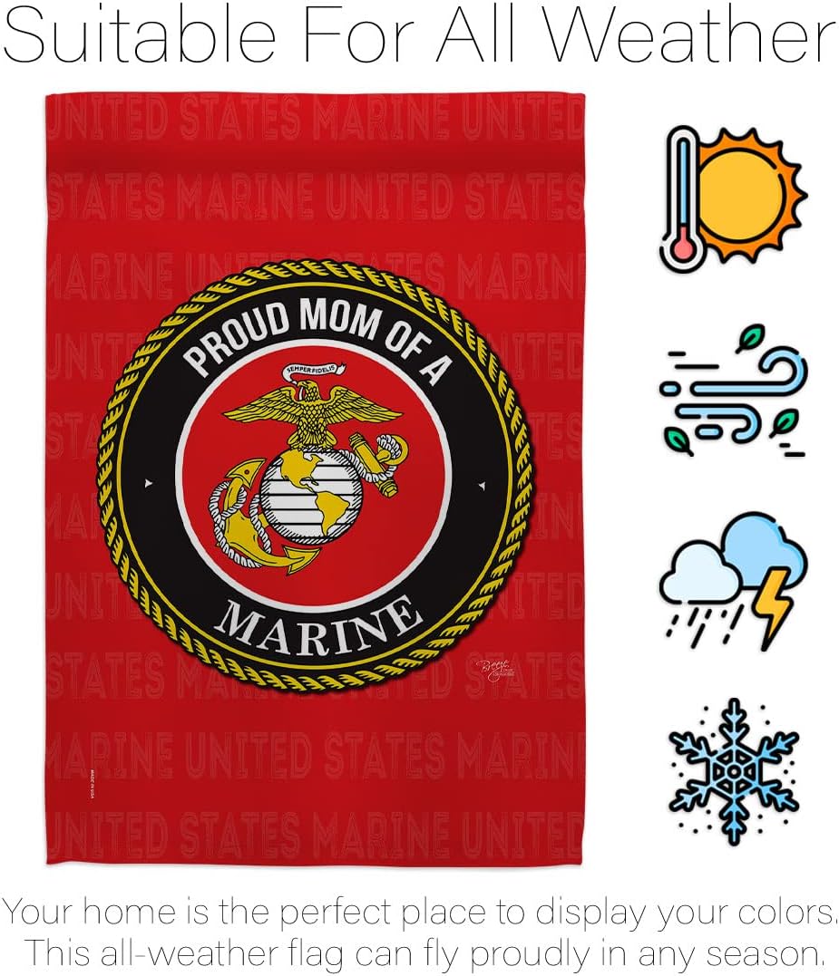 Proud Mom Marines Garden Flag - Armed Forces Marine Corps USMC Semper Fi United State American Military Veteran Retire Official - House Banner Small Yard Gift Double-Sided Made in USA 13 X 18.5