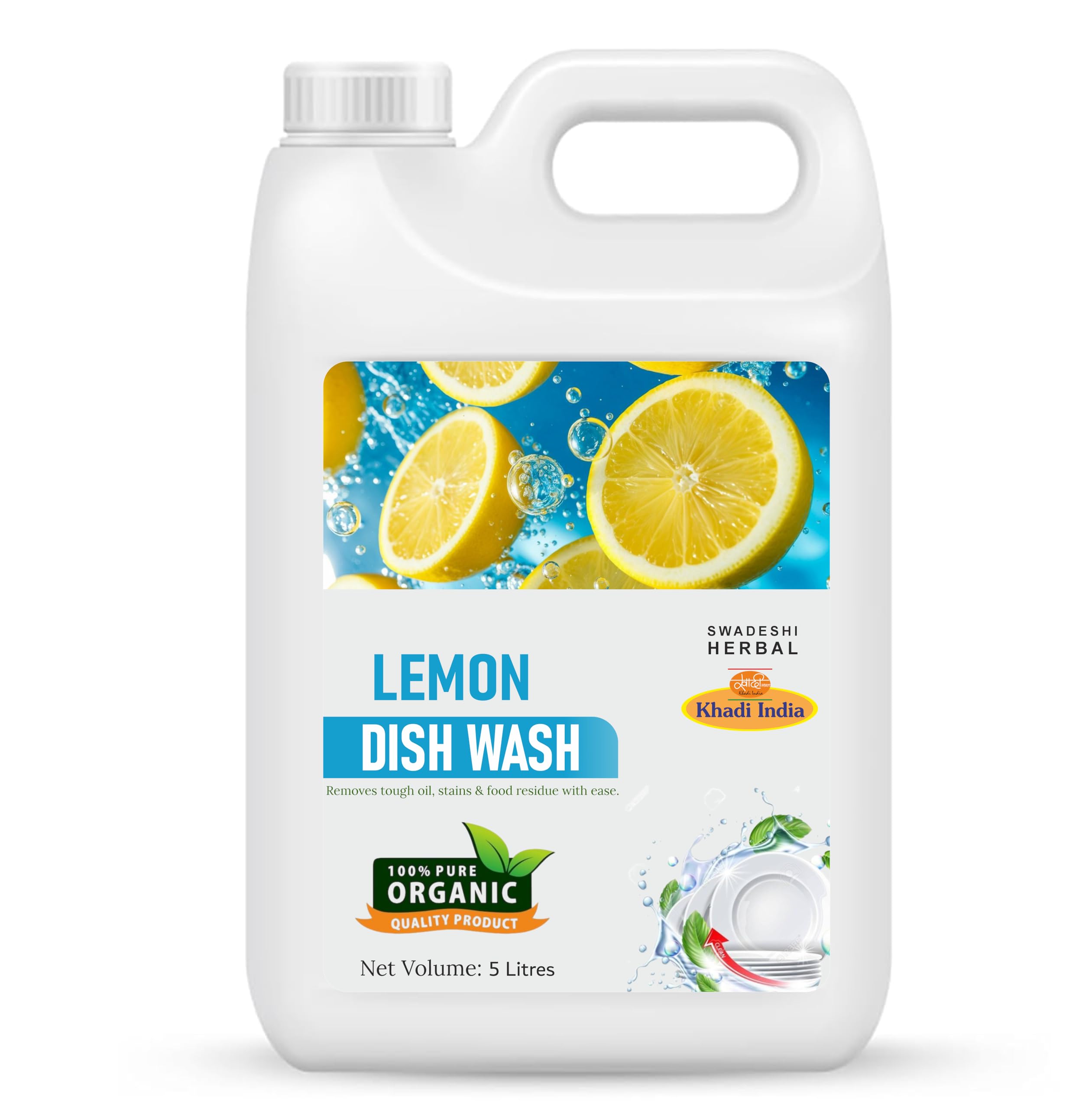 Khadi Herbal Dishwash liquid and Kitchen Gel || Cuts Tough Grease || Remove germs || Lemon Fragrance || 5 Ltr. (Refill Pack)-image-28