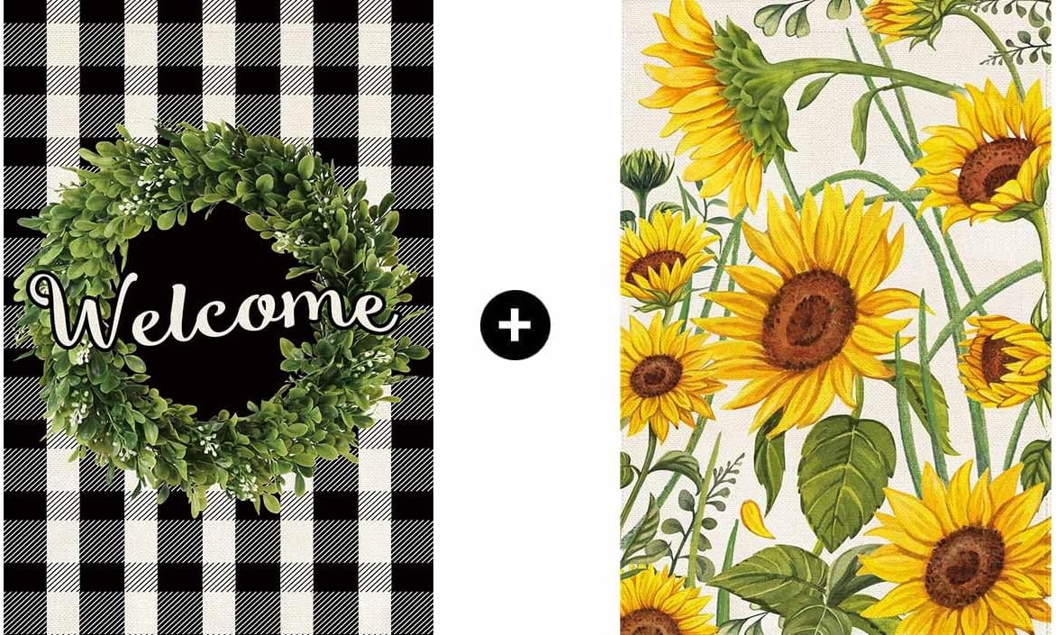 2PCS Baccessor Spring Summer Welcome Garden Flag 12.5 x 18 Inch and Spring Summer Flower Garden Flag
