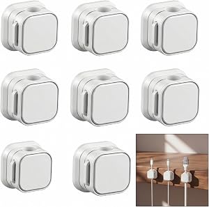 8Pcs Magnetic Cable Clips, Cable Mmanagement Clips, Mini Cables Holder, Desktop Cables Organizers, Magnetic Cord Organizer Clips, Cord Holder for Desk Nightstand, Home, Office, Car (White)