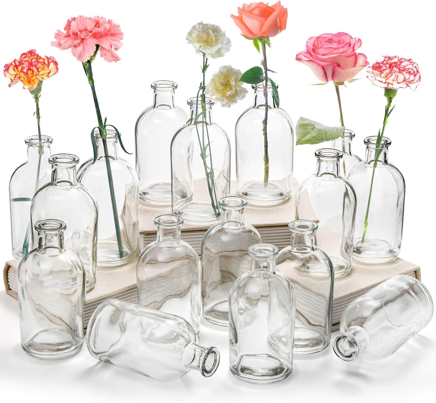 YOUEON 16 Pack Clear Glass Bud Vases Bulk - Small Flower Vases for Weddings, Centerpieces, Home Decor & Events