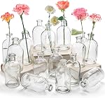YOUEON 16 Pack Amber Glass Bud Vase, 8 Oz Living Bud Vases, Small Vases for Flowers, Decorative Amber Bottles for Table Centerpiece, Home Decor, Office, Wedding Reception, Vintage Style Brown