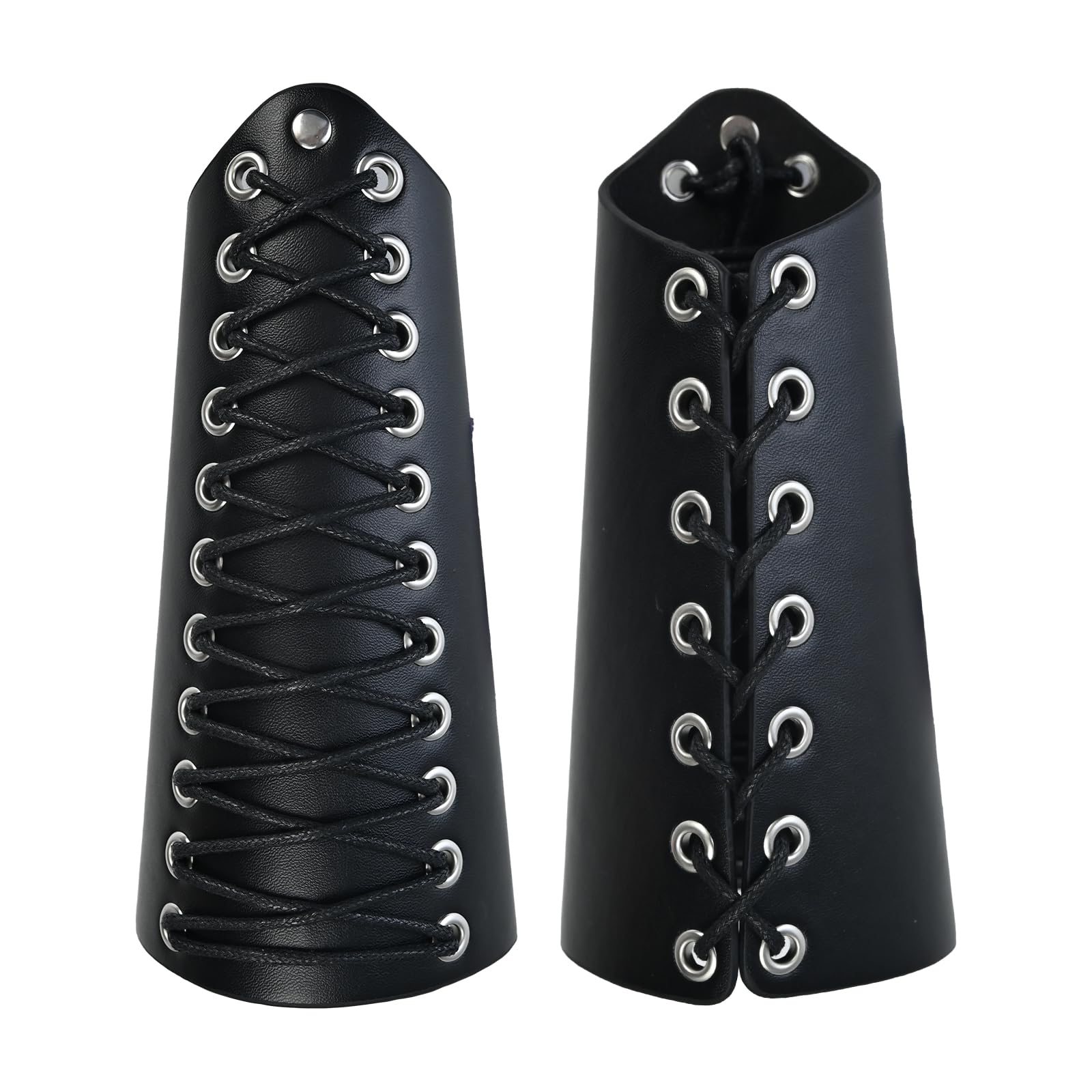 JDFAIJEAL Faux Leather Bracers for Men and Women – Medieval Viking Knight Cosplay Arm Guards –for LARP,Halloween, Renaissance Faires,Gothic&Fantasy Costumes (Black, Style B - Lace-Up)