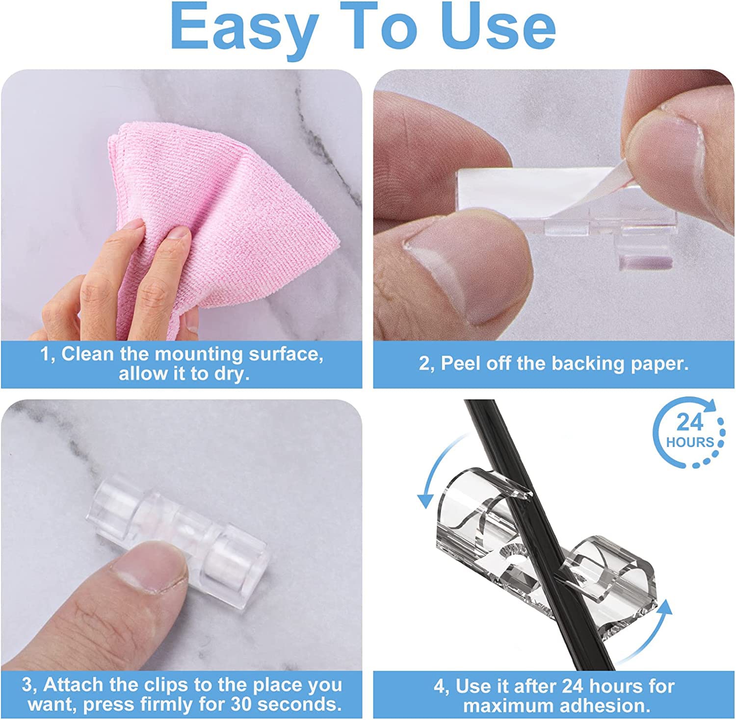60 Stück Kabelclips Selbstklebend – Kabel-Organizer Aus ABS, Transparent, Für TV, PC, Schreibtisch