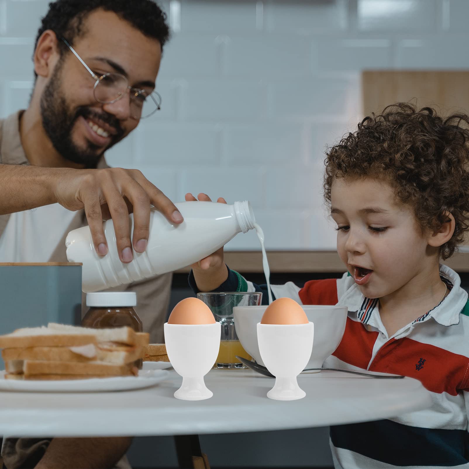 PRETYZOOM Coquetiers en Céramique Blanche, Lot de 6, pour Petit-déjeuner | Support Stable pour Œuf, Nettoyage Facile, Style Épuré pour Hôtel et Table