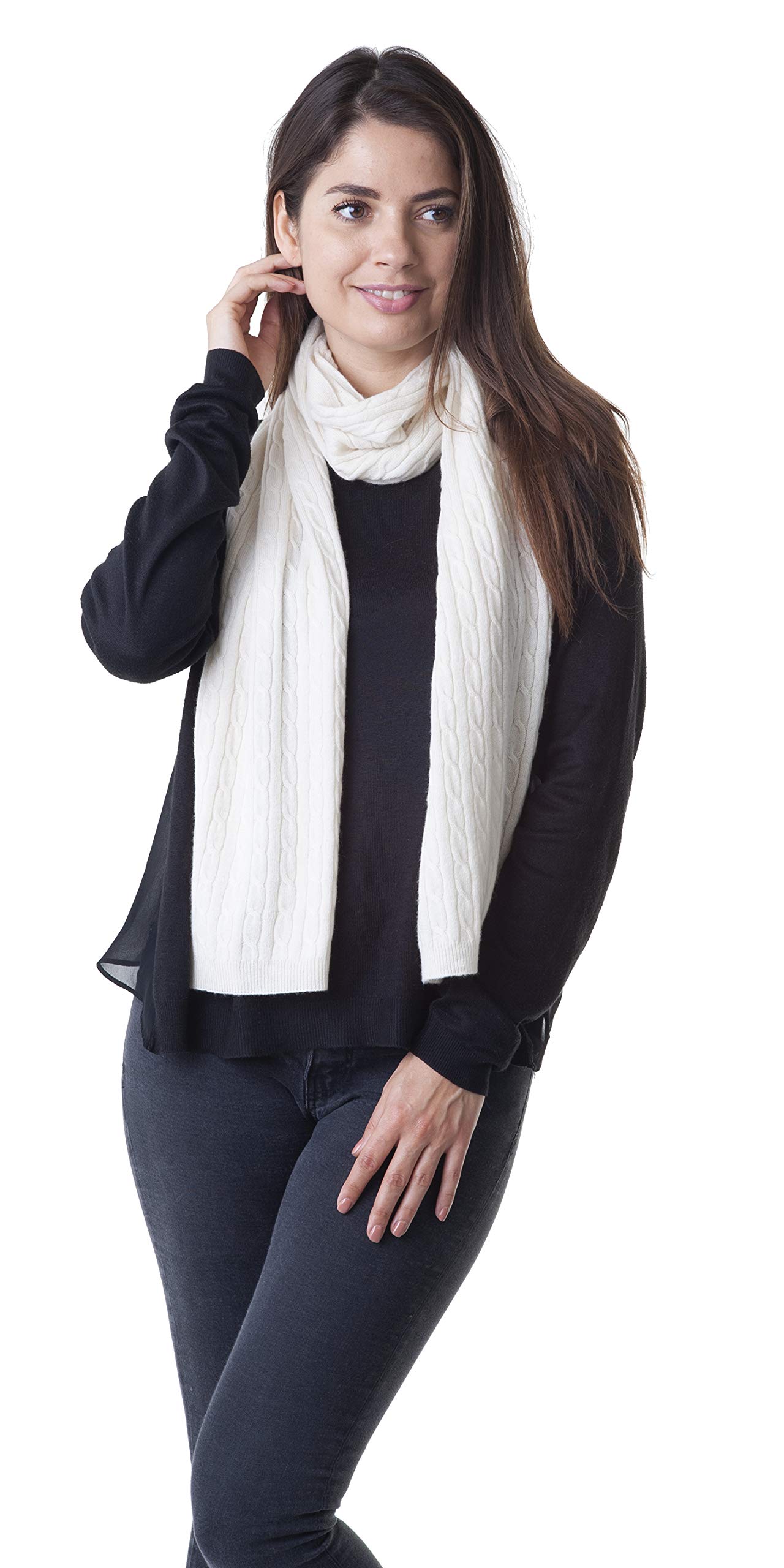 AdorawoolFine Cashmere Merino Scarf - Cable Knit Design - Lightweight Soft Warm and Stylish Winter scarves for Women and Men