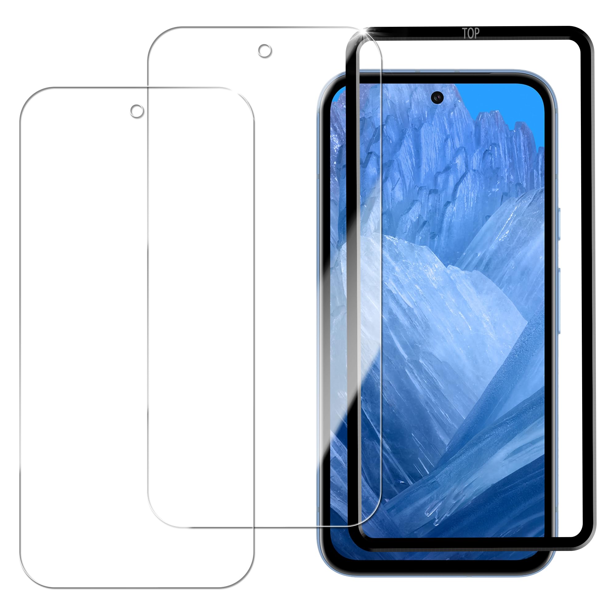 HUAKE ピクセル8a 保護フィルム【(2枚)ガラスフィルム +ガイド枠付き】ガラスフィルムGoogle Pixel 8a 用 国産硝子素材製 強化 ガラス 指紋防止 液晶 保護 フィルム