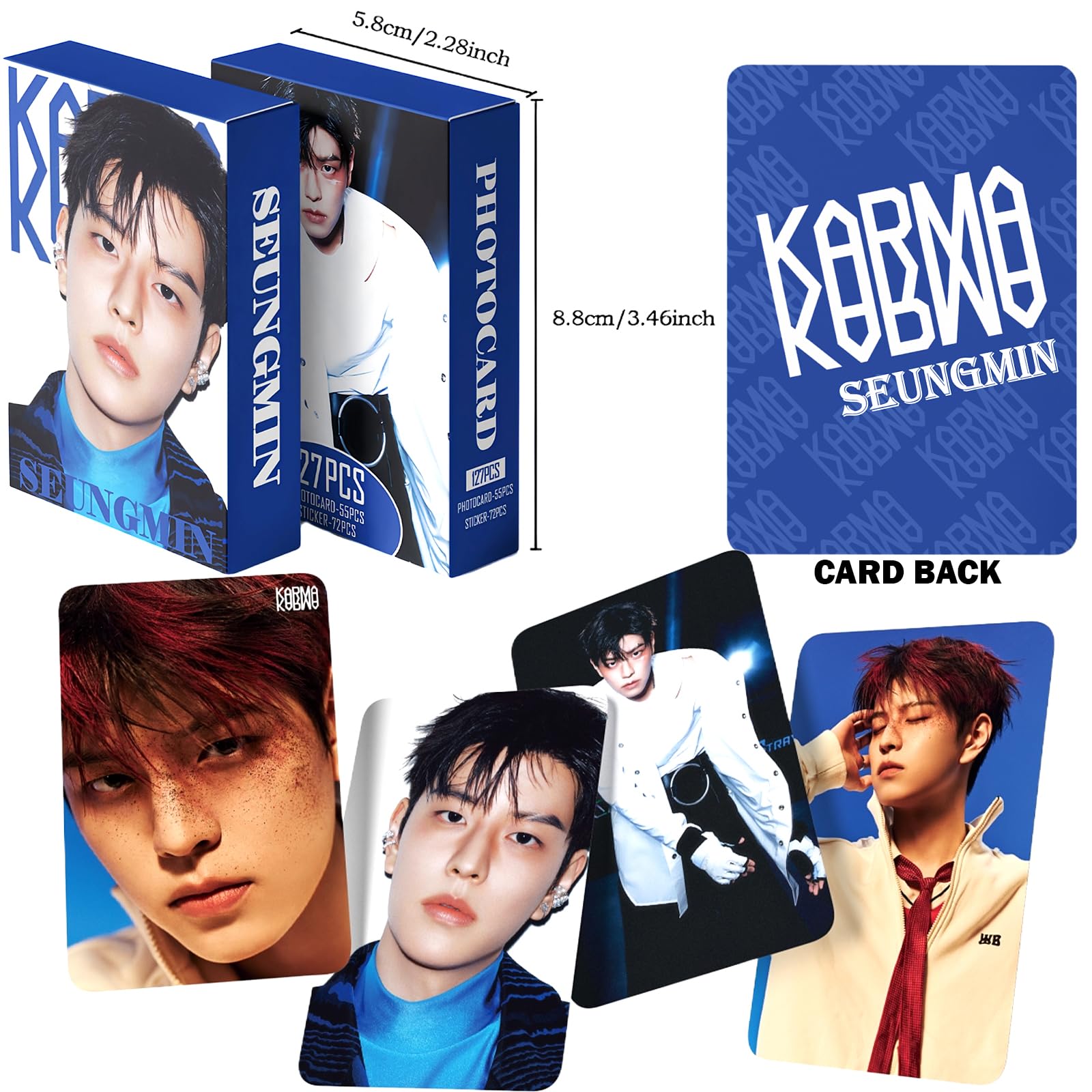 Stray Kids Karma, set di 127 cartoline fotografiche per album Karma, Stray Kids The 4th Album Merch, 55 foto e 72 adesivi regalo per Stay Straykids 2025 (SEUNGMIN)