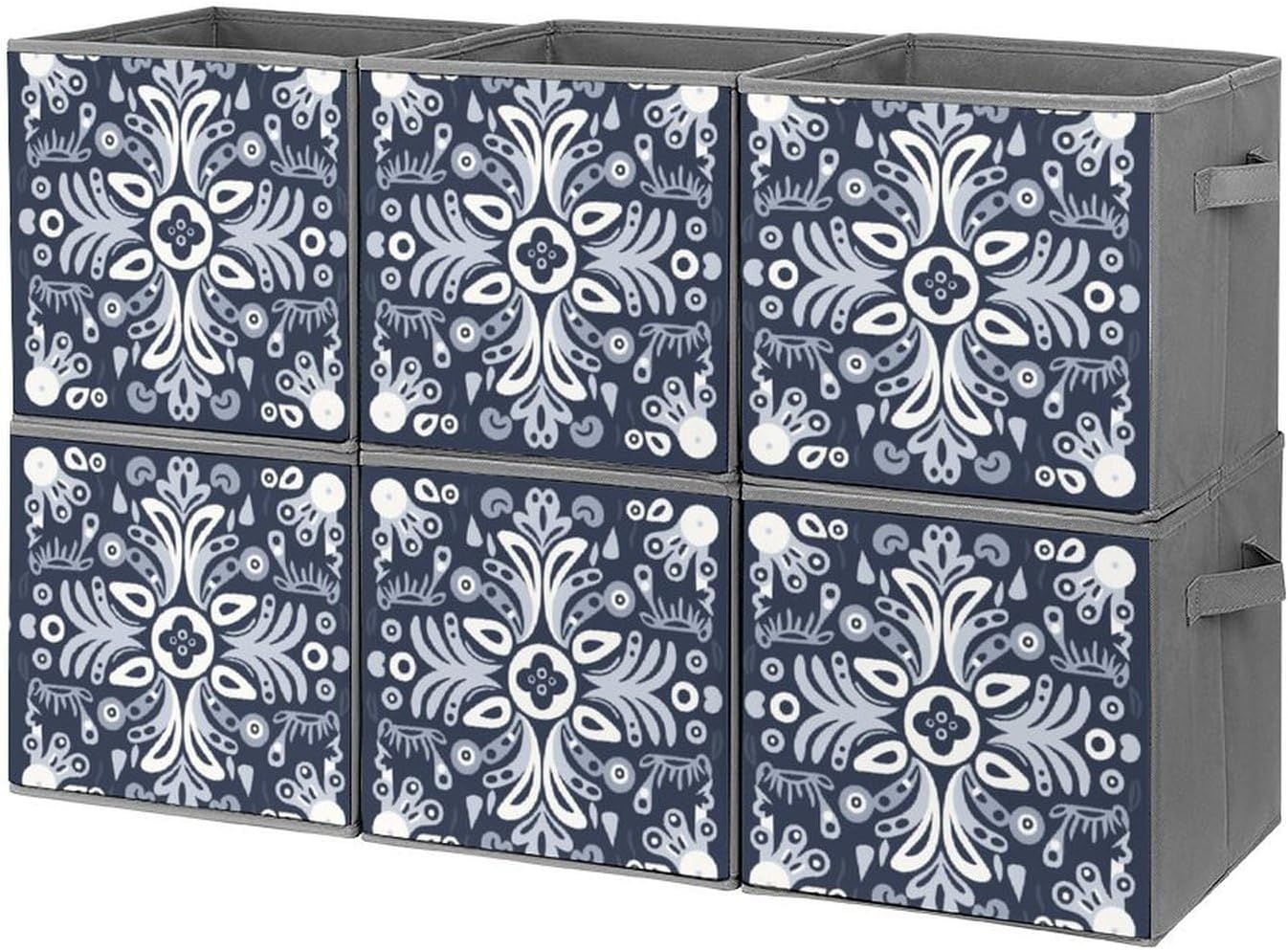 Navy Blue Storage Cubes Set of 6 Storage Bins with Handles Collapsible Storage Basket Fabric Storage Box for Shelves Large Closet Shelf Organizer for Organization 11 Inch