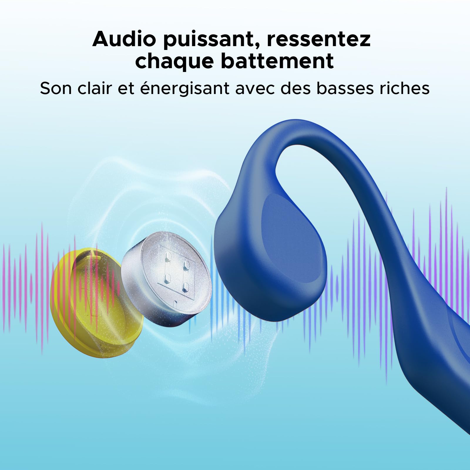 BoneBeatRunRay Casque à Conduction osseuse Open Ear Casque BT6 sans Fil écouteurs Sport Oreilles Libres Étanche IP66 Lumière Sécurité 10h Autonomie Charge Rapide Course Salle de Sport-Bleu