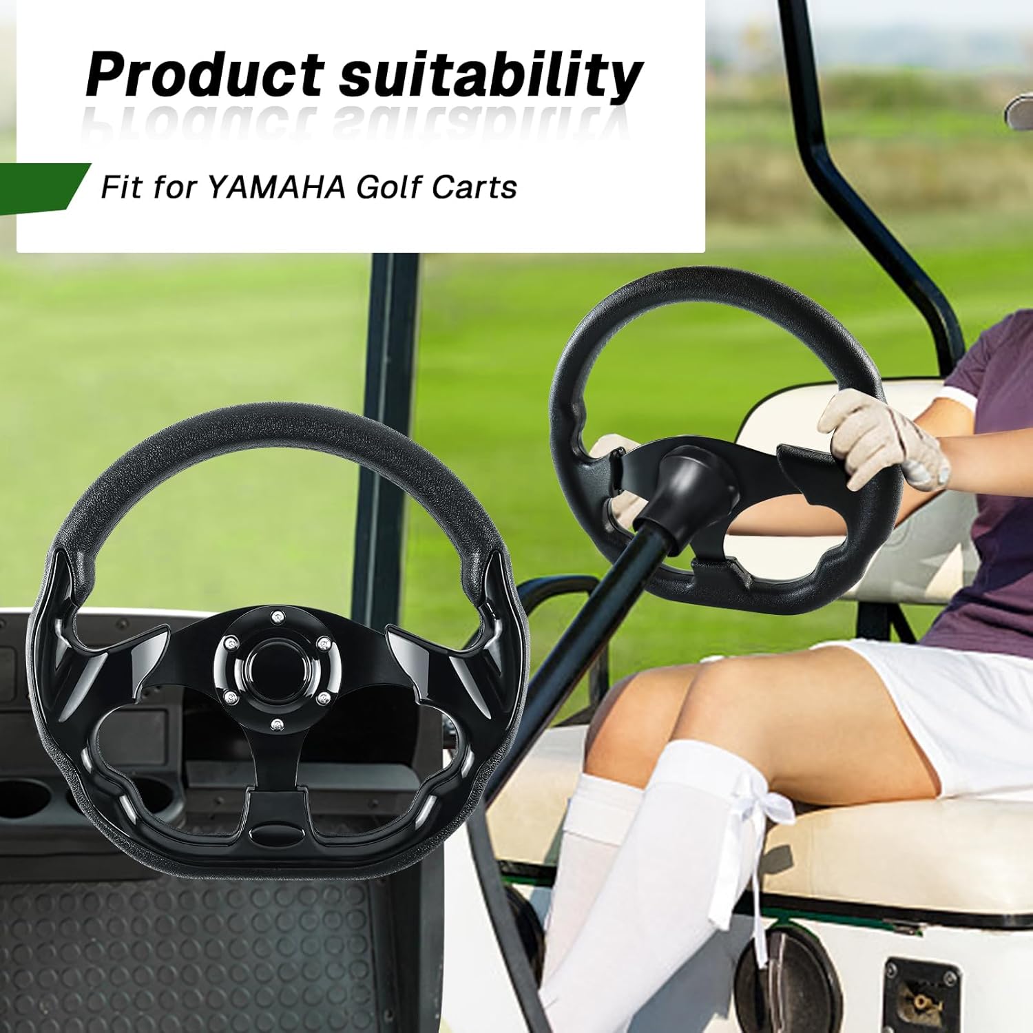 Golf Cart Accessories Steering Wheel D-bottom and Golf Adapter for YAMAHA Golf Carts Adapter Skid-black