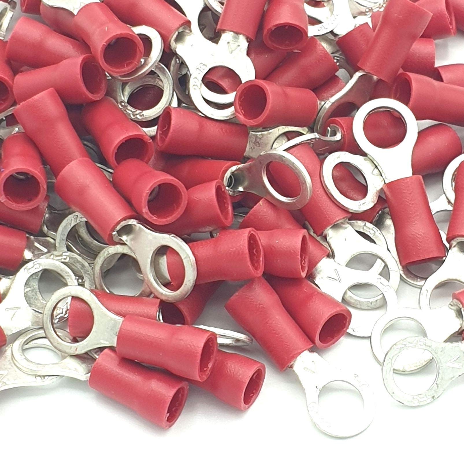 Pepte Red 100Pcs Insulated Crimp Ring Terminals 5.3Mm Stud Size Connectors