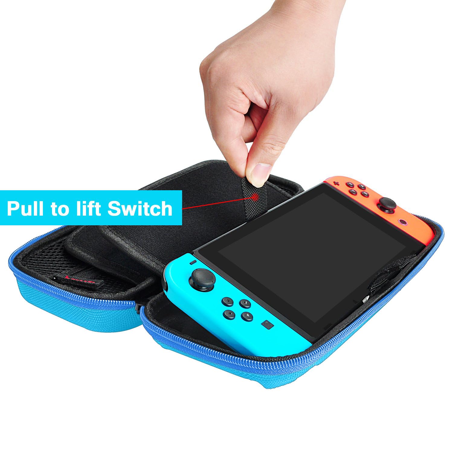 daydayup Switch Carrying Case Compatible with Nintendo Switch/Switch OLED, with 20 Games Cartridges Protective Hard Shell Travel Carrying Case Pouch for Console & Accessories, Blue - Image 3