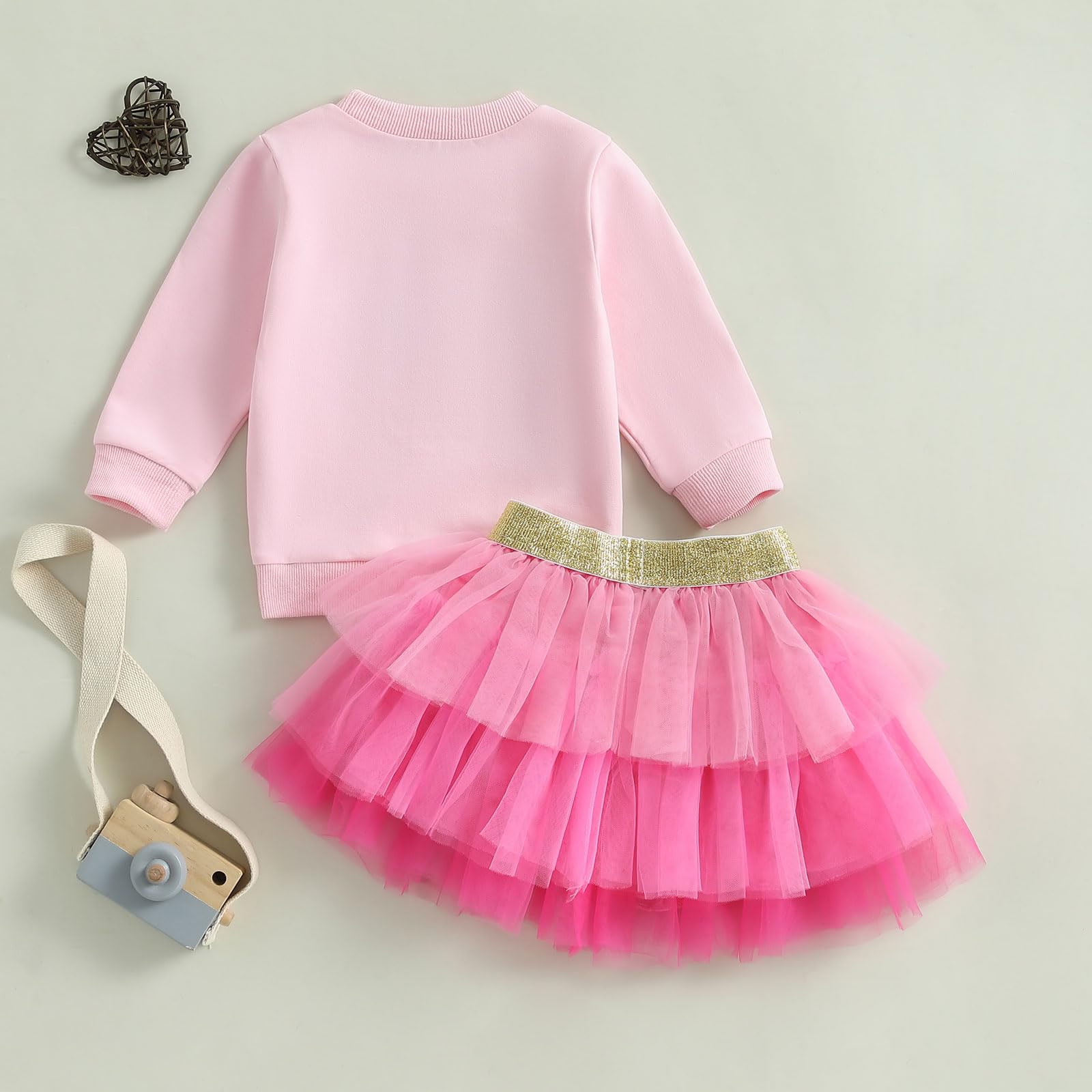 Kayotuas XOXO - Completo per bambina e bambina, con felpa a cuore e tutù in tulle, set carino per feste primaverili