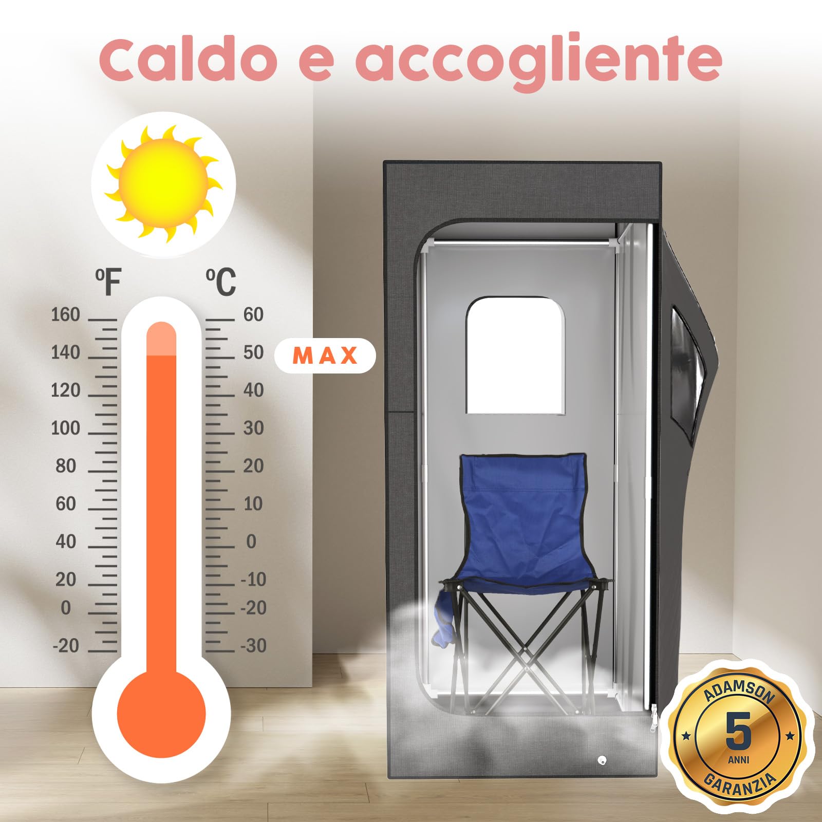 Adamson Sauna Indoor - Sauna a Vapore per casa - Tenda Sauna per Il Relax nella Spa di casa - unità Vapore da 2,6L 1000W - Sedia - Telecomando - Massaggiatore per i Piedi - Nylon Nero