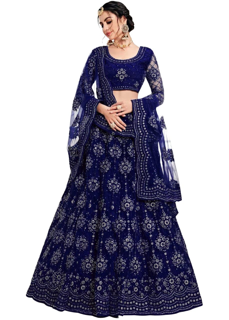 Amazon India Women's Heavy Satin And Sequence Embroidery Work Lehenga Choli & Dupatta Set(Free_Size) (Mahendi)