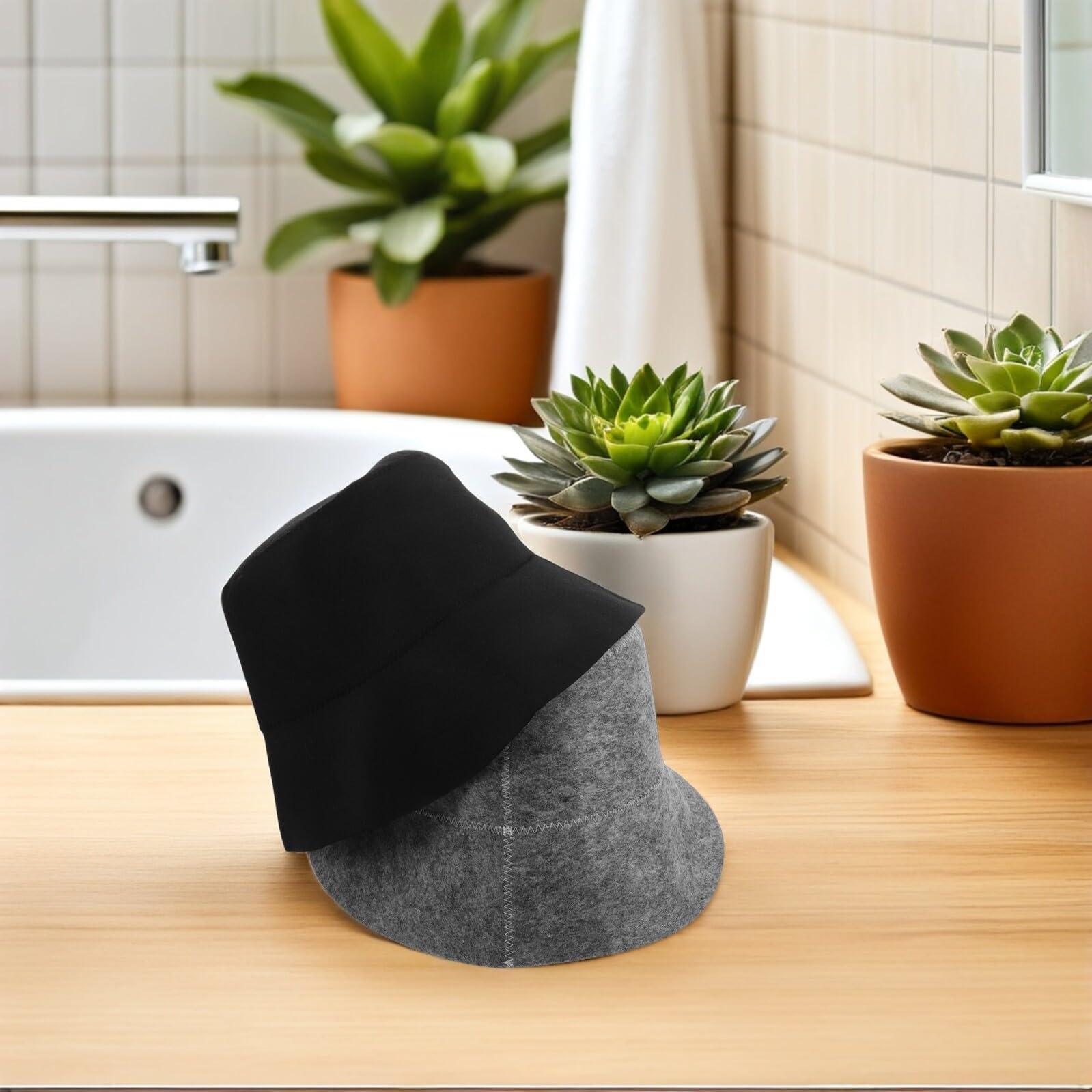 2 Sauna Kapelusz z Filcu Wełnianego Izolujący Nakrycie Głowy Włosów Oddychający Szybkoschnący Stylowy Kapelusz Rybacki Do Łaźni Parowej Spa Kobiet i Mężczyzn