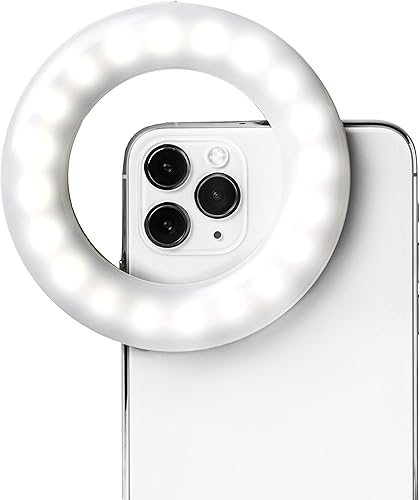 LITTIL Selfie One - Anillo de luz para teléfono, iPhone, Android o portátil, 3 modos de luz ajustables, baterías recargables, diseño de clip,