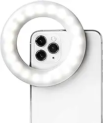 Ring light LITTIL Selfie One para celular, iPhone, Android ou notebook | 3 modos de luz ajustáveis | Baterias recarregáveis | Design de encaixe | Perfeito para maquiadores, influenciadores, criadores