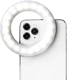 Ring light LITTIL Selfie One para celular, iPhone, Android ou notebook | 3 modos de luz ajustáveis | Baterias recarregáveis | Design de encaixe | Perfeito para maquiadores, influenciadores, criadores