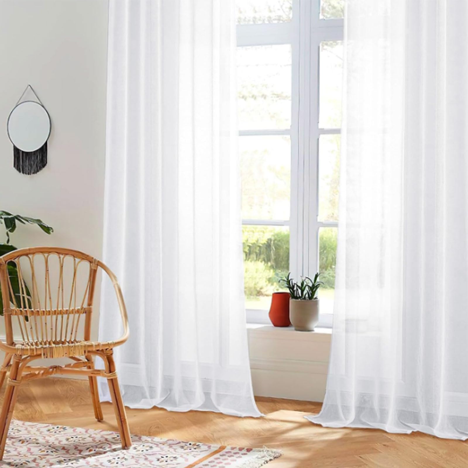 GUOJUN Stores Gardinen 240 x 260 cm mit Ösen, Durchlässig, Dekoschal Gardinen Transparent Vorhang Blickdicht für Wohnzimmer Schlafzimmer, Weiß