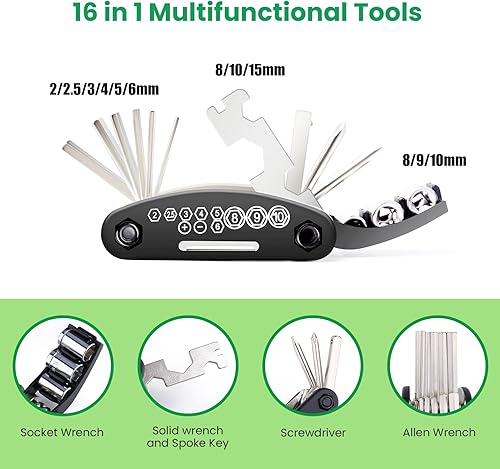 Miniatura 3 de Teyssor Bolsa de reparación de bicicletas con bomba de neumáticos, kit de herramientas de reparación de neumáticos de bicicleta, bolsa de