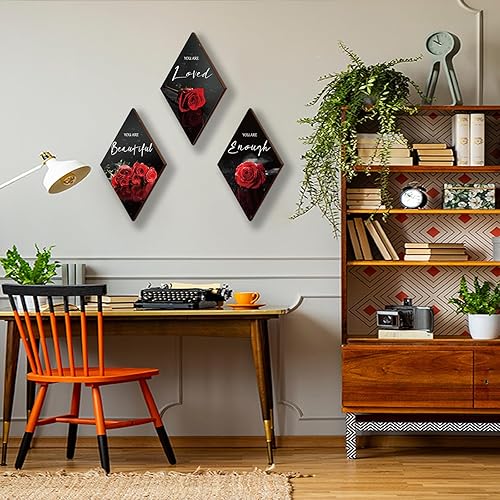Miniatura 2 de 3 piezas de decoración de pared roja de madera rosa con citas positivas You Are Beautiful decoración de pared roja y negra, decoración de pared para