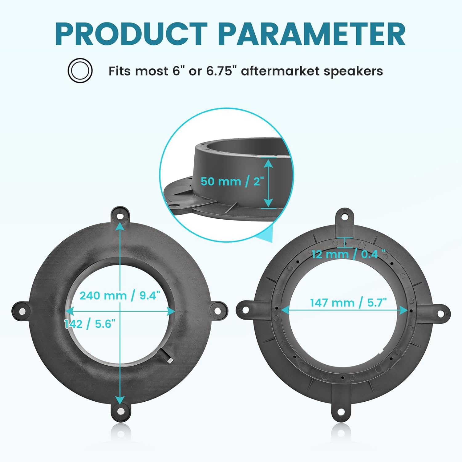 NuIth Replacement 82-7501 Speaker Spacer Adapter W/ 72-5602 Speaker Wiring Harness for Mazda 3 6 CX-5 CX-9 2013-2020 6-6.75 inch Install Bose Front Door Speaker Subwoofer Adapter