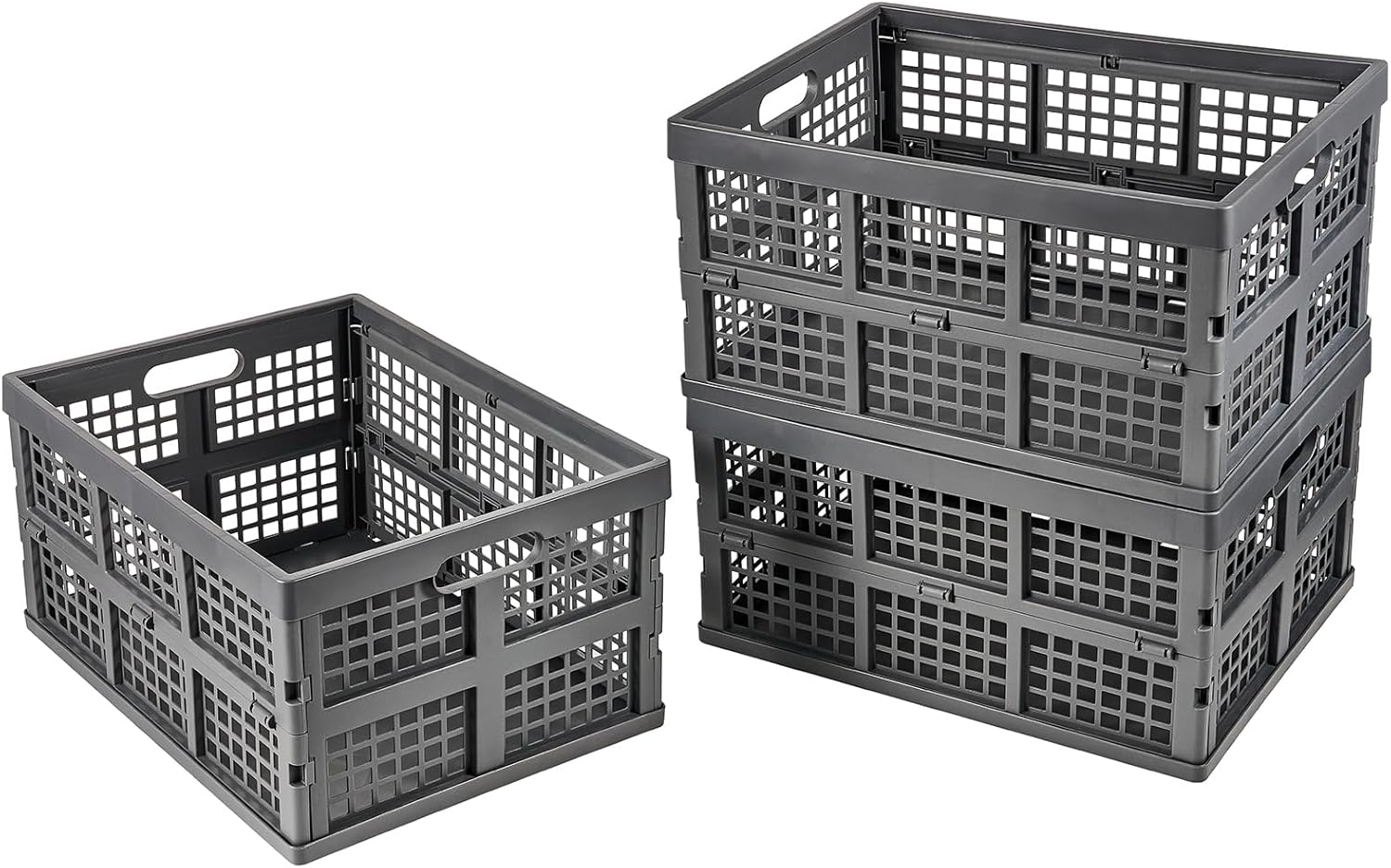 3-Pack Plastic Collapsible Storage Crates-30L,Foldable Plastic Crates for Storage (Gray)