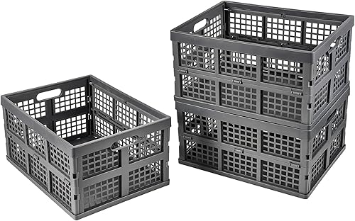 Paquete de 3 cajas de almacenamiento plegables de plástico, 30 L, cajas de plástico plegables para almacenamiento (gris)