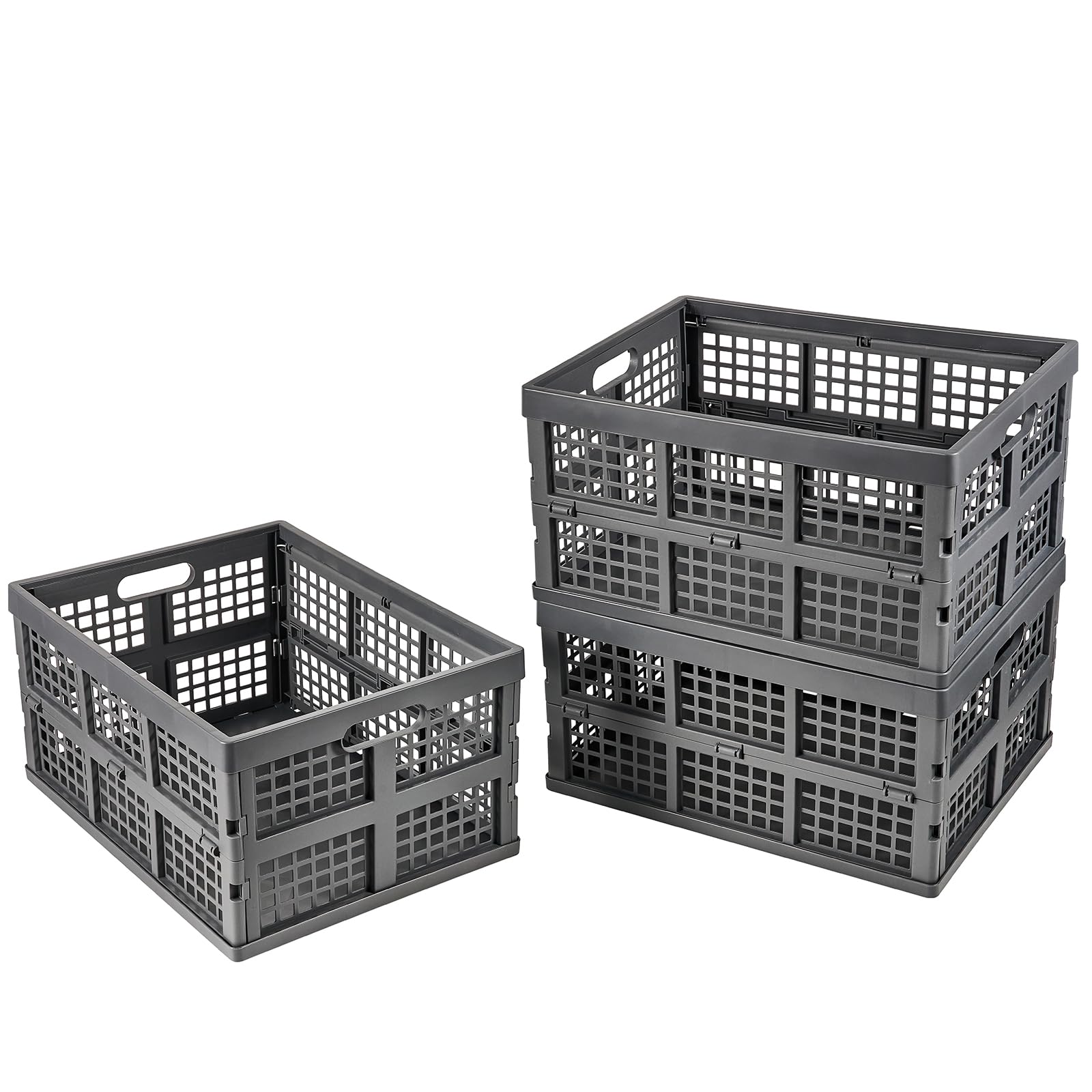 3-Pack Plastic Collapsible Storage Crates-30L,Foldable Plastic Crates for Storage (Gray)