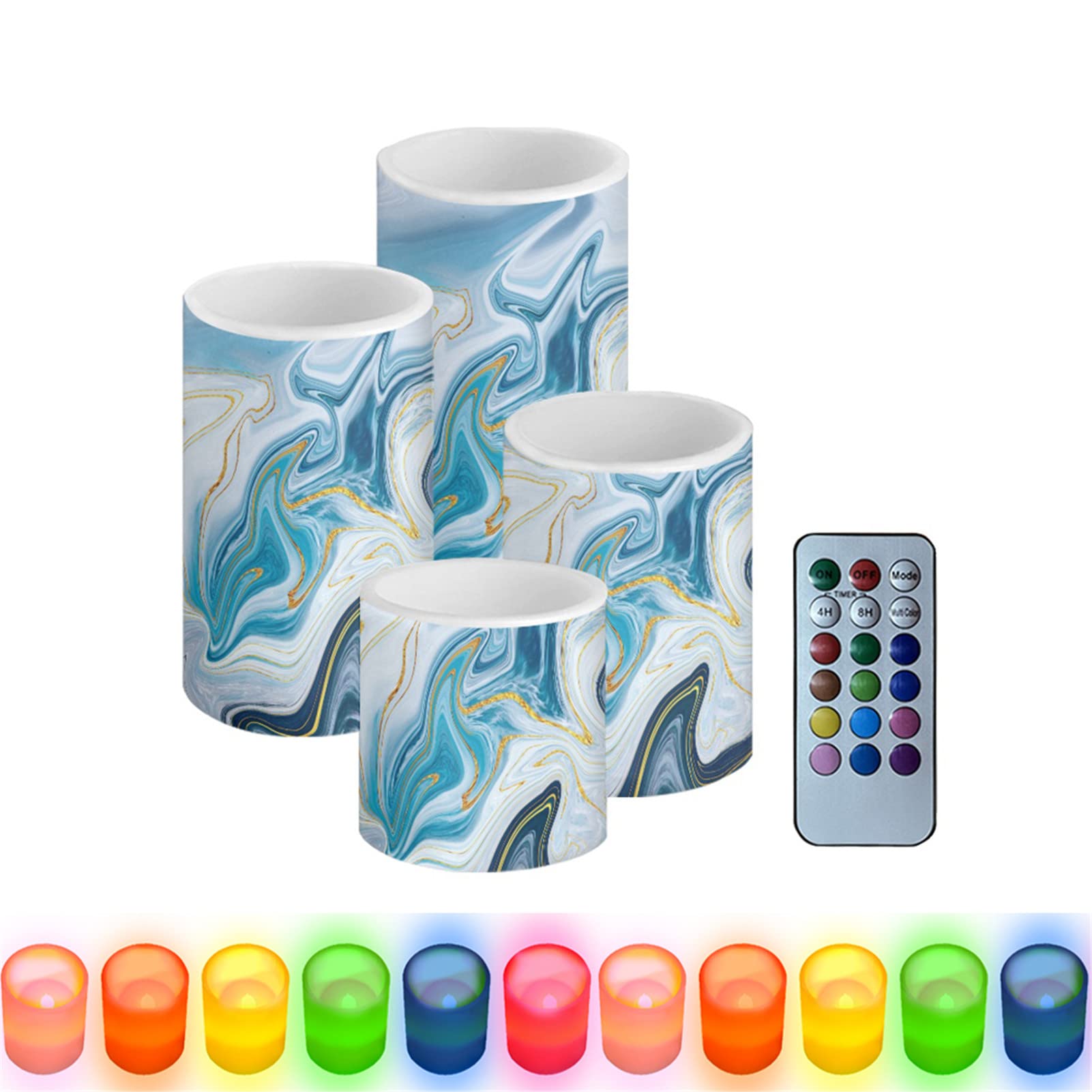 HUGS IDEA Marble Turquoise LED Flameless Candles Electric Fake Candles Realistic for Wedding, Table, Gift,Outdoor [Energy Class A+++] [Rainbow - Remote Control] — image 1