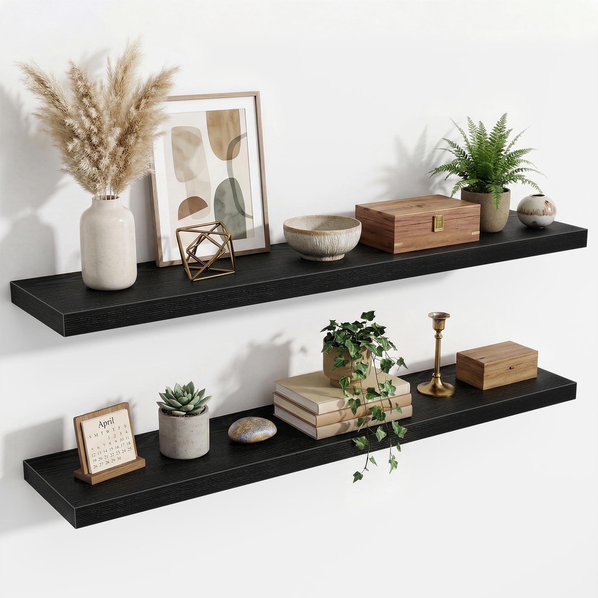 120cm Floating Shelves for Wall Set of 2,23.5cm Deep Floating Shelf Black
