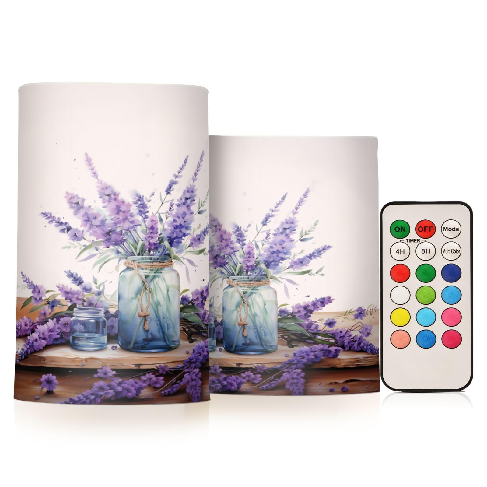 Mnsruu Flickering Flameless Candles Lavender Flower Vase LED Candles with Remote Timer Set of 2 Battery Operated Candle Home Decoration