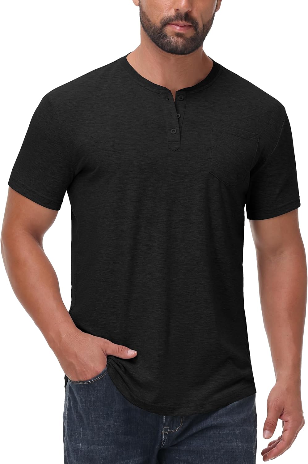 JWM Men's Henley Shirts Short Sleeve - Cotton True Classic Casual Basic Button Soild Fashion Summer T Shirts with Pocket
