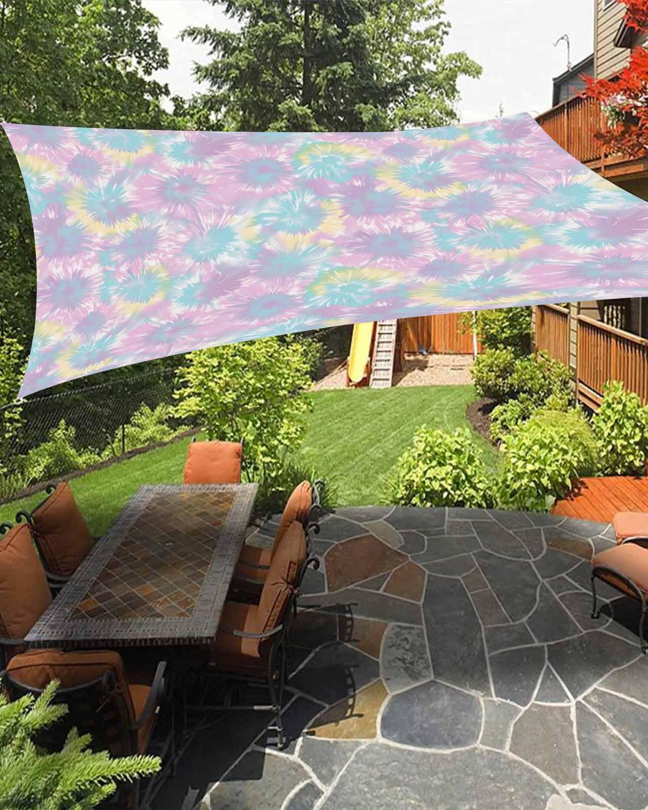 Teal Purple Sun Sail Shades Rectangle Canopy,Sunlight Block Heavy Duty Curved Backyard Shade Cover,Waterproof Sun Shades for Patios Outdoor,6.5'x10' Rainbow Stained Tie Dyeing Rainbow Modern Boho