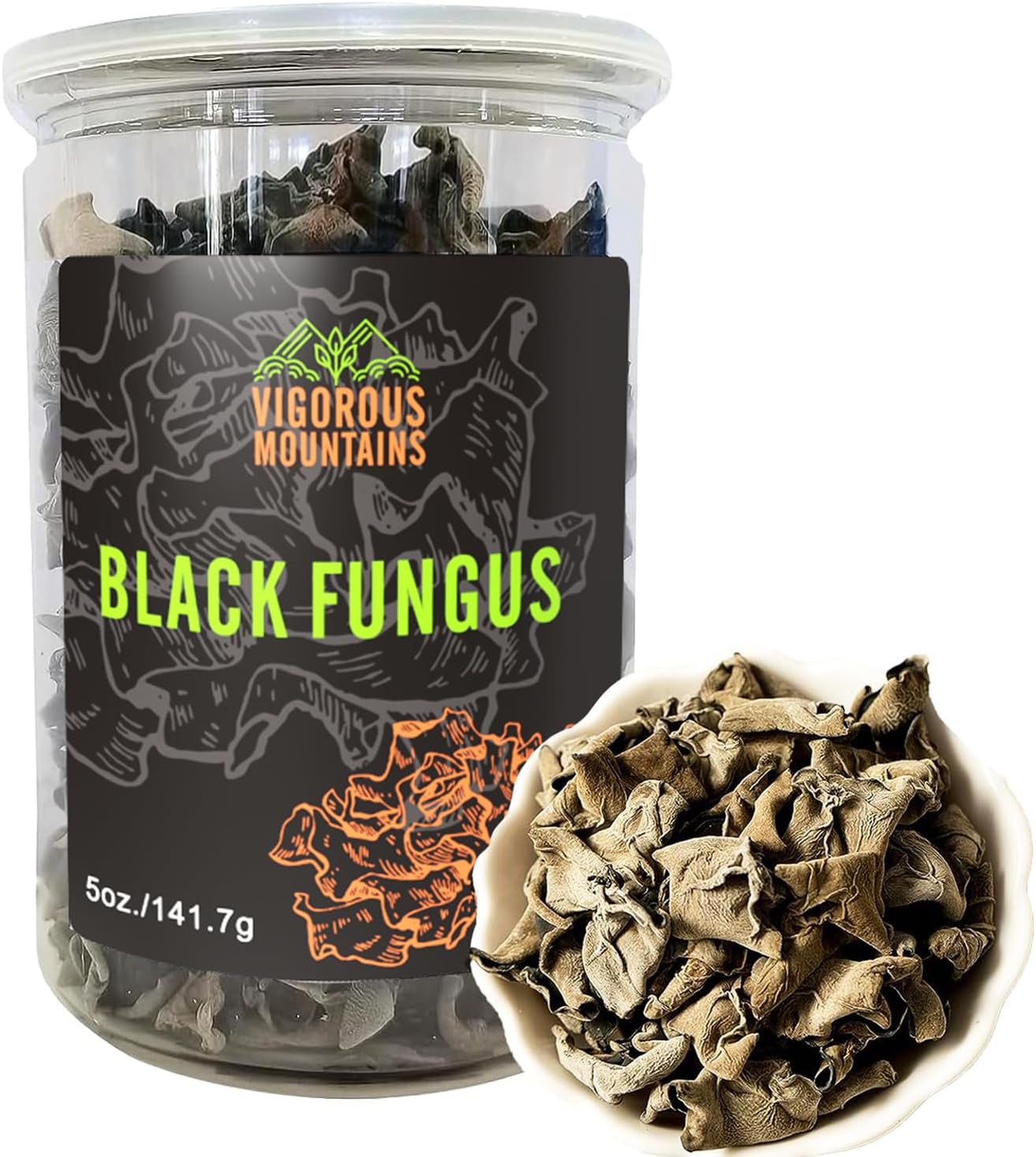 VIGOROUS MOUNTAINS Dried Woodear Mushrooms for Cooking 5 oz, Chewy Texture Dry Black Fungus for Soup Stir-fries Salads , 木耳 , 141.7 g