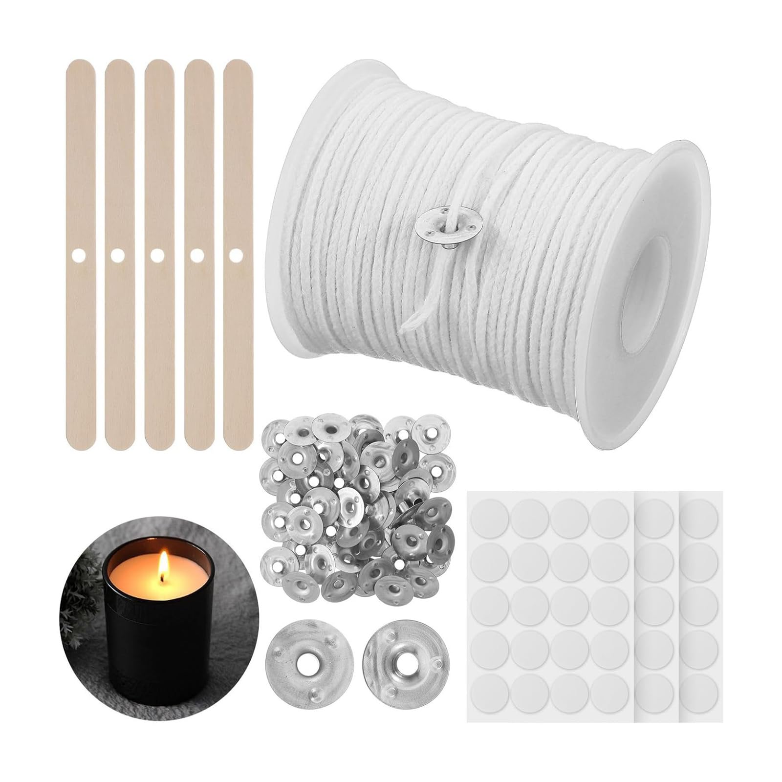 Mèches en coton tressé pour bougie avec supports en métal et bois, rouleau 60m loisirs créatifs