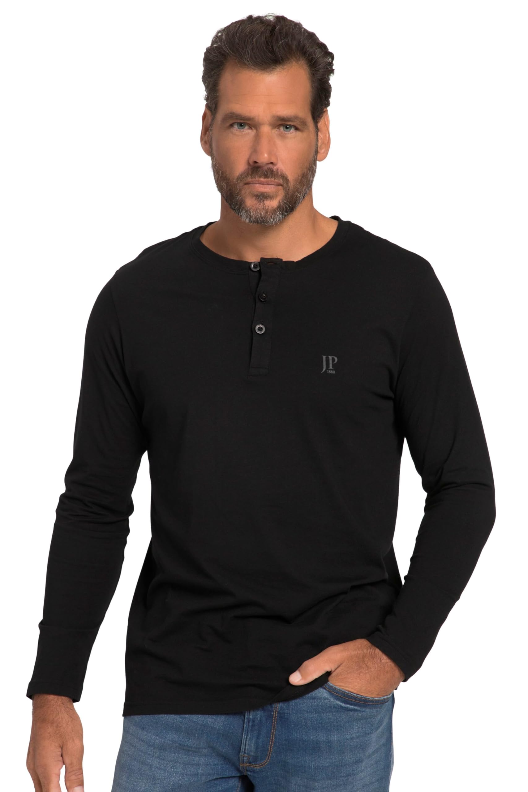 JP 1880 Men's Big & Tall Basic Long Sleeve Henley Tee Black XXXXX-Large 702555 10-5XL