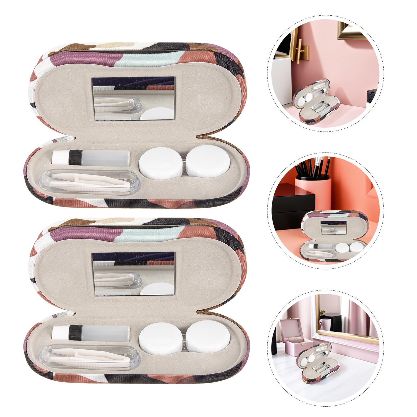 GALPADA 2 Set Scatole Portaocchiali Doppio Rigide con Specchio e Pinzette Organizer per Lenti Contatto Custodia Portatile Uomo Donna