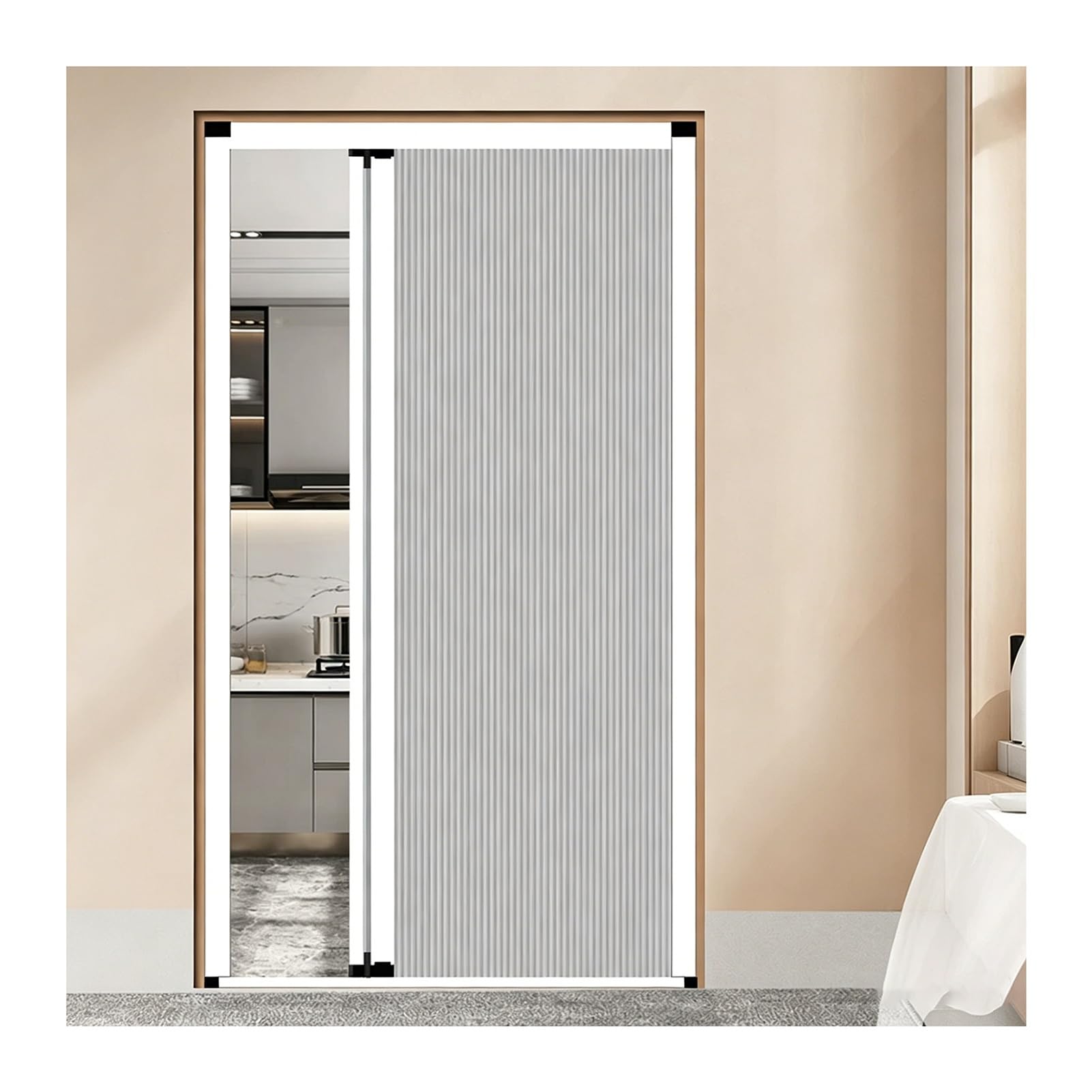 No Drill Folding Accordion Doors Interior, Honeycomb Fabric Privacy Folding Sliding Door for Closet Bathroom Basement Rental Apartment(Gray,92.6x210CM)