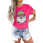 Christmas Sparkly Glitter Santa Claus Lantern T-Shirt Women's Cute Graphic Short Sleeve Tee Funny Print Party Shirt