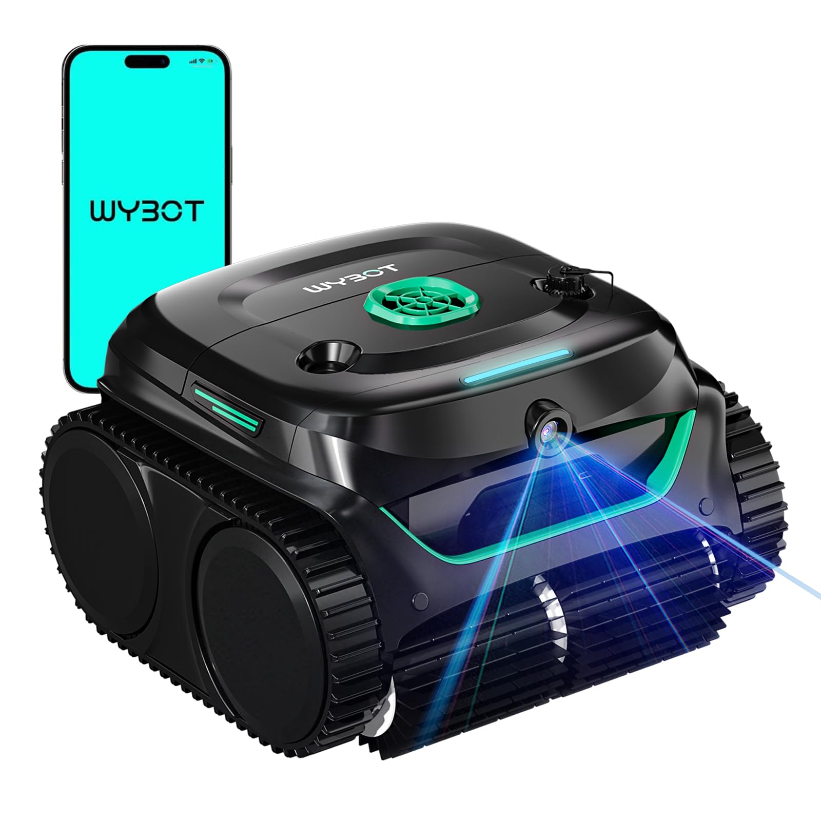 WYBOT C2 Vision Plus Robot de Piscina sin Cable con cámara IA, Robot batería Paredes y Fondo: Potente succión, Doble Filtro, 8 Modos, para Piscinas enterradas 210 m² – Verde Medianoche