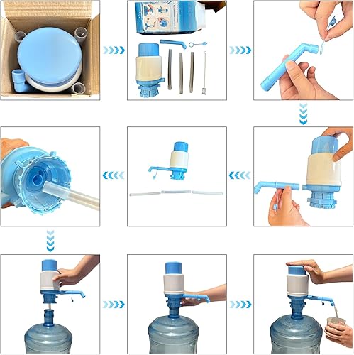 Miniatura 2 de Dispensador de botellas de agua, bomba de presión manual azul, bomba de presión para beber, bomba de presión de agua, tapa se adapta a la mayoría de